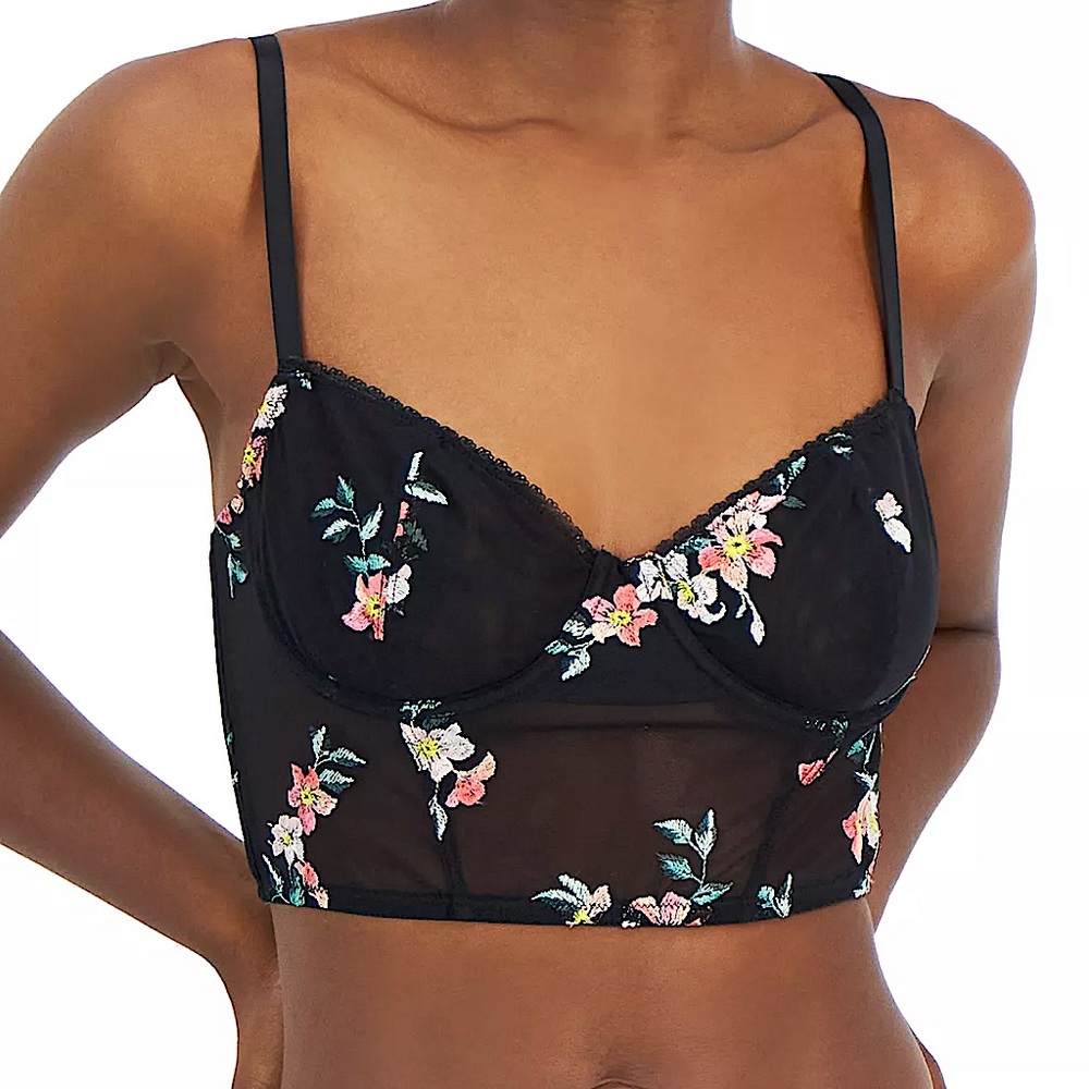 - INC Sz S Floral Embroidered Black Bustier Bra! NEW!